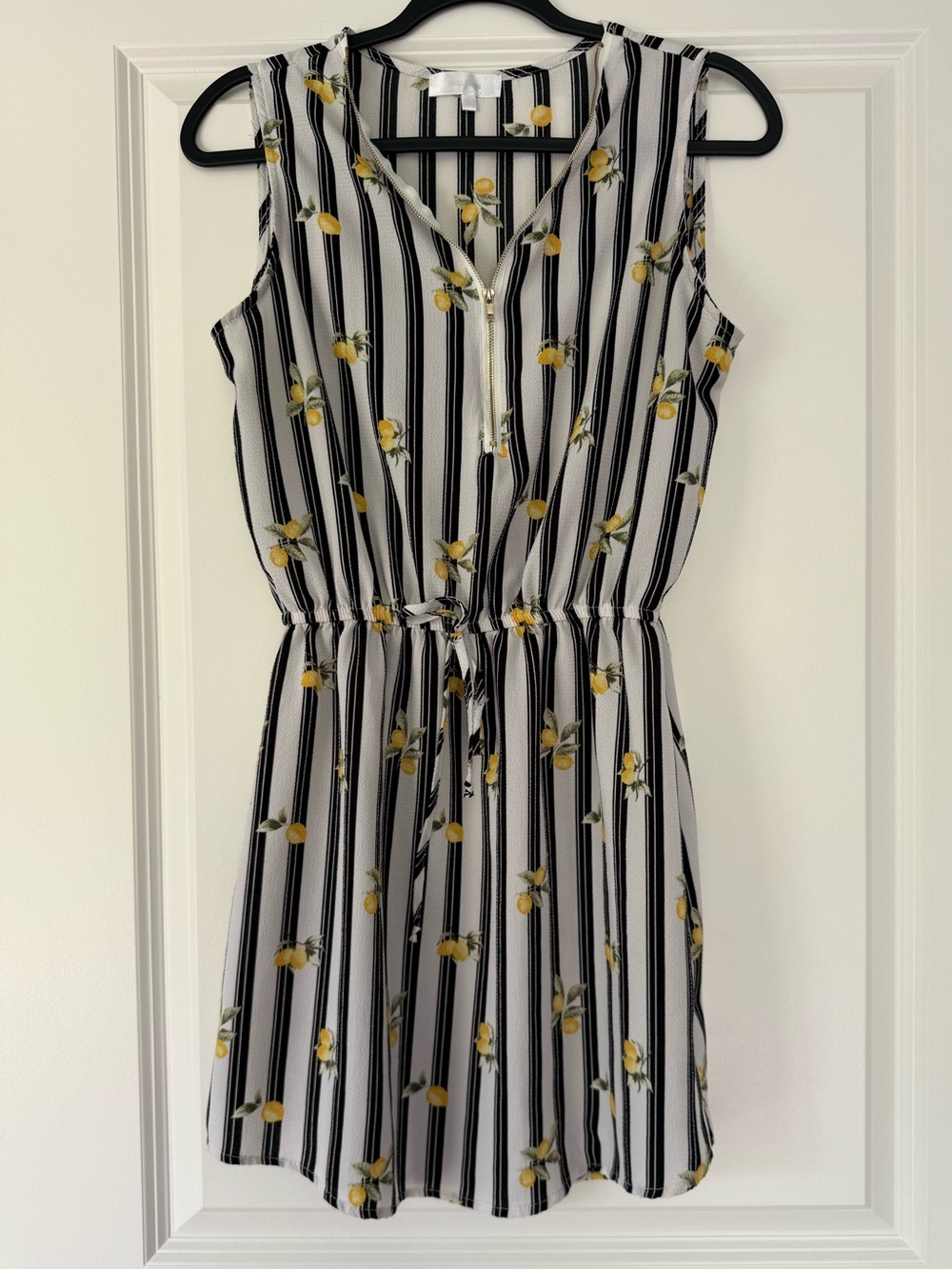 Shabby Apple Black, White & Yellow Striped Lemon Print Dress